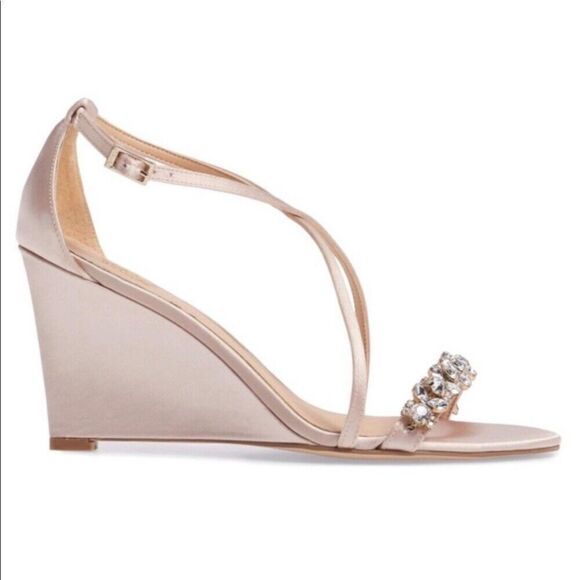 BADGLEY MISCHKA Satin Jewel Embellished Wedge Heel - Picture 4 of 8
